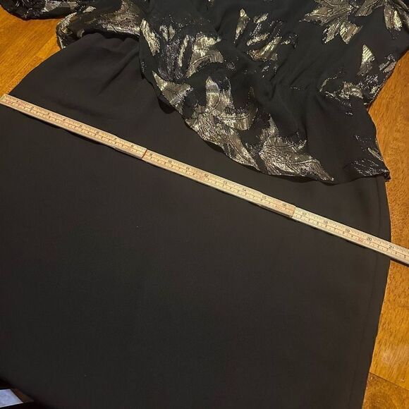 Vintage Patra Black and Gold Blouson Style Midi Cocktail Dress USA Made Size 12 - Picture 10 of 11